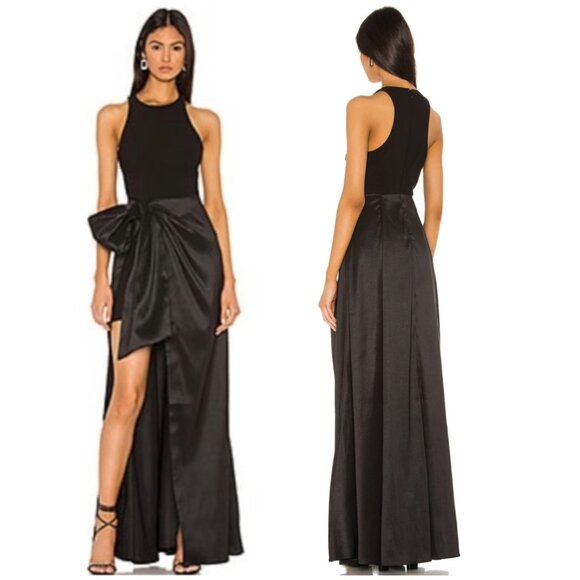 NWT Likely Mena Gown Size 6 Black Sleeveless Front Bow Back Zip Maxi Dress - Picture 1 of 10